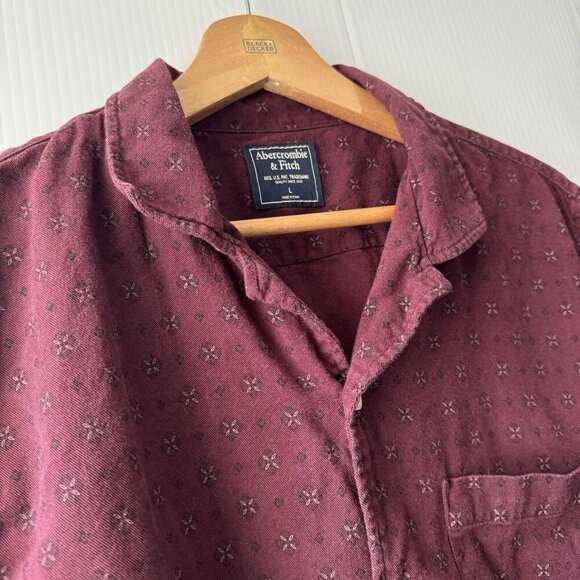 Abercrombie & Fitch Men’s Long Sleeve Button-Up Shirt Burgundy Sz L - Picture 10 of 15